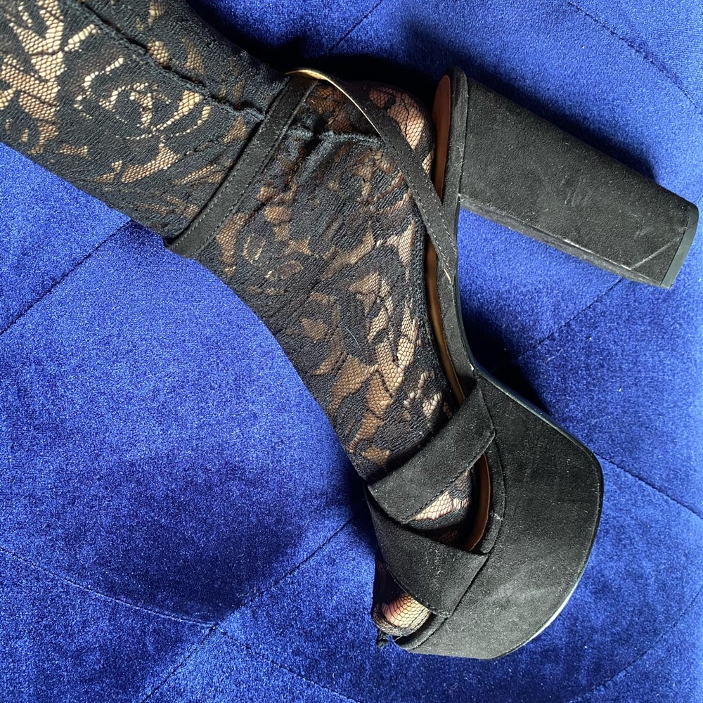 Black suede chunky platform sandals